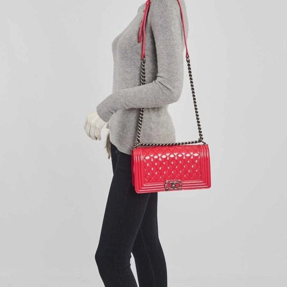 Chanel Pink Quilted Patent Leather Medium Boy Bag - Picture 10 of 10